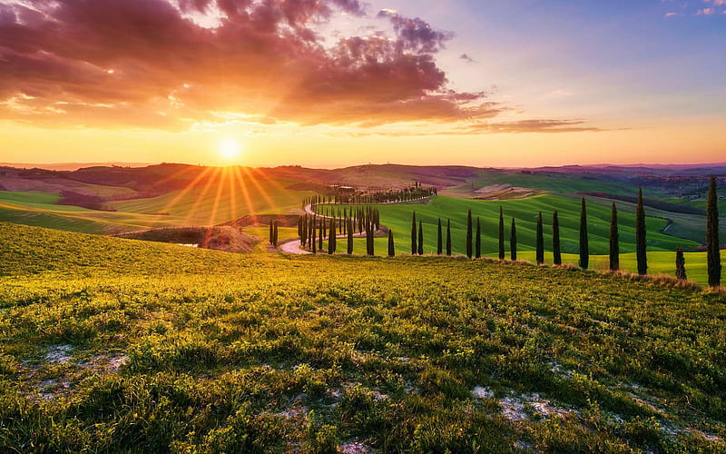 Rolling hills and vineyards of Tuscany, Italy